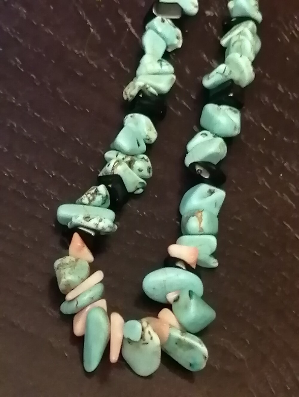 Vintage Genuine Turquoise Coral Black Onyx In A New Setting Necklace